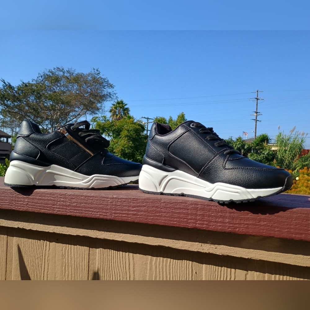 Black With Gold Zipper Fashion Sneakers - Picture 2 of 9